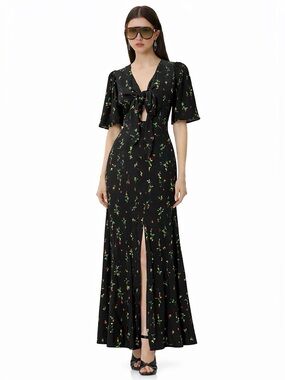 AFRM Black Floral Tie-Front Maxi Dress